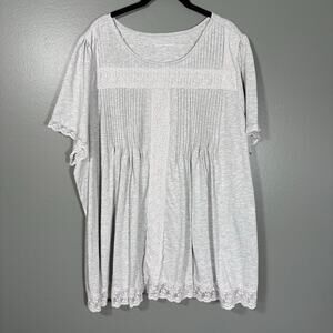 Woman Within Gray Lace Trim Cottage Boho Top - 26/28 (2X) - Women's Plus Size